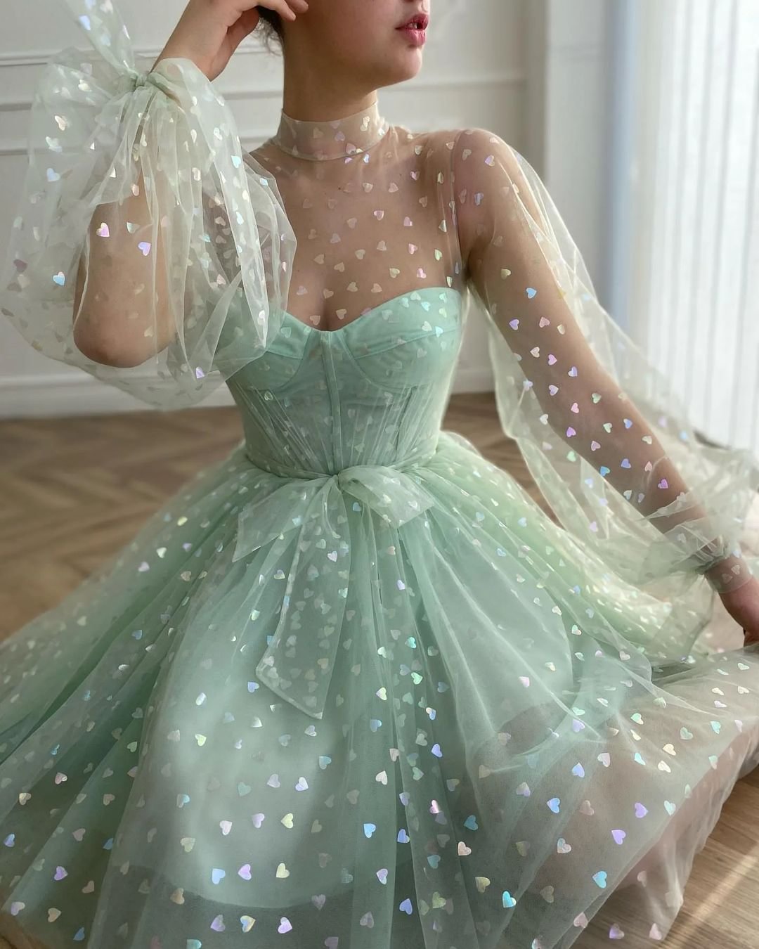 Mint Green Glitter Sweetheart Short Prom Dress With Lace Sequins ...