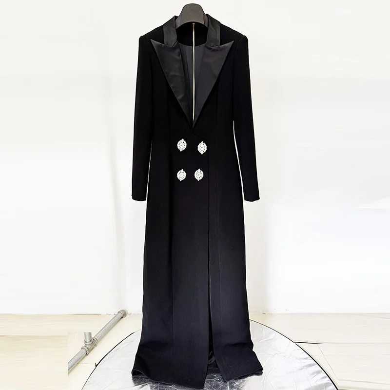 Nigikala Nigikala Star Fashion Diamond-Tender Button Deep V Suit Collar Open Fork Dress Dress Long Dress