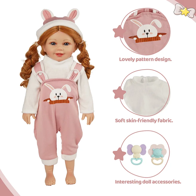 For 16"-18" Baby Girl Doll Orange Bib Pants 3-Pieces Set Accessories