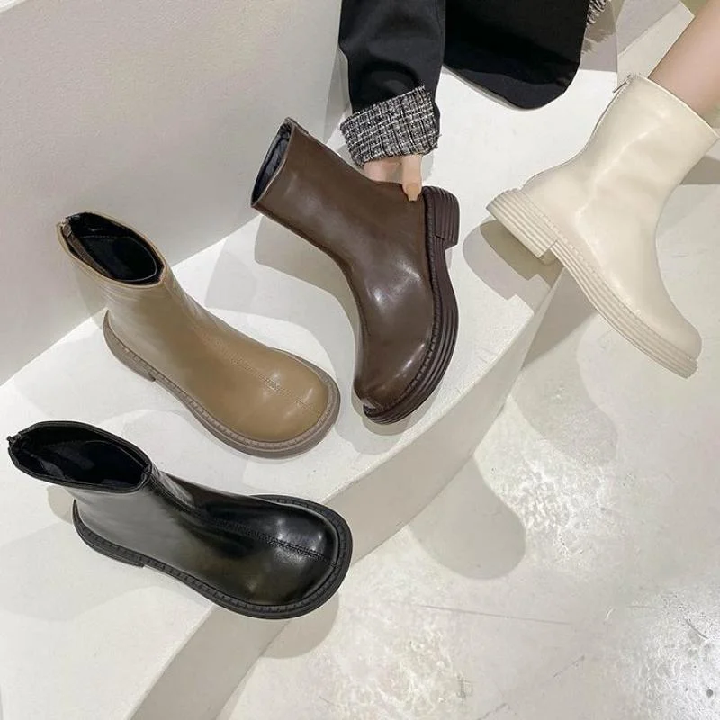 Rock Shoes Woman Lady Boots Platform Round Toe Luxury Designer 2022 Autumn Rubber Fashion Ytmtloy Zipper Botines De Mujer