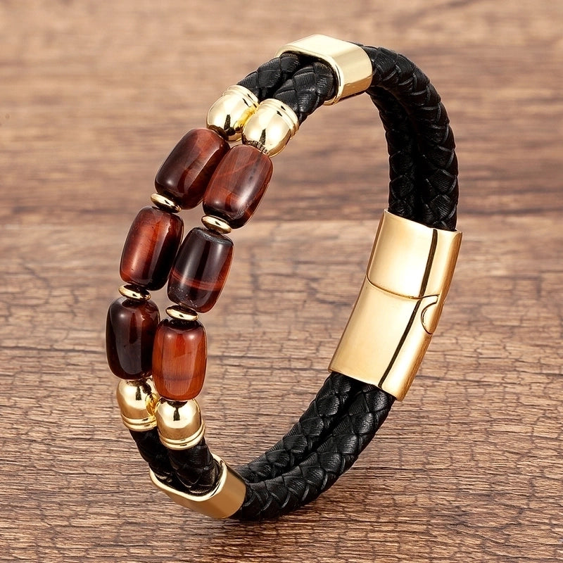 Punk Classic Style Cool Style Color Block Oval Stone Metal Handmade Braid Men's Bracelets
