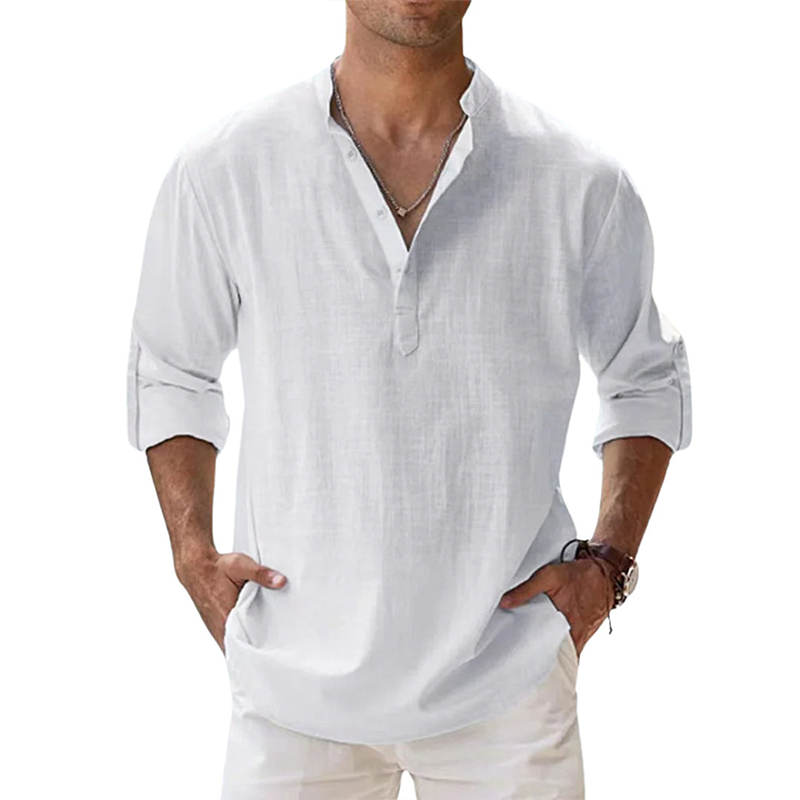 Men's Linen Shirt classic Long Sleeve Cotton Shirt