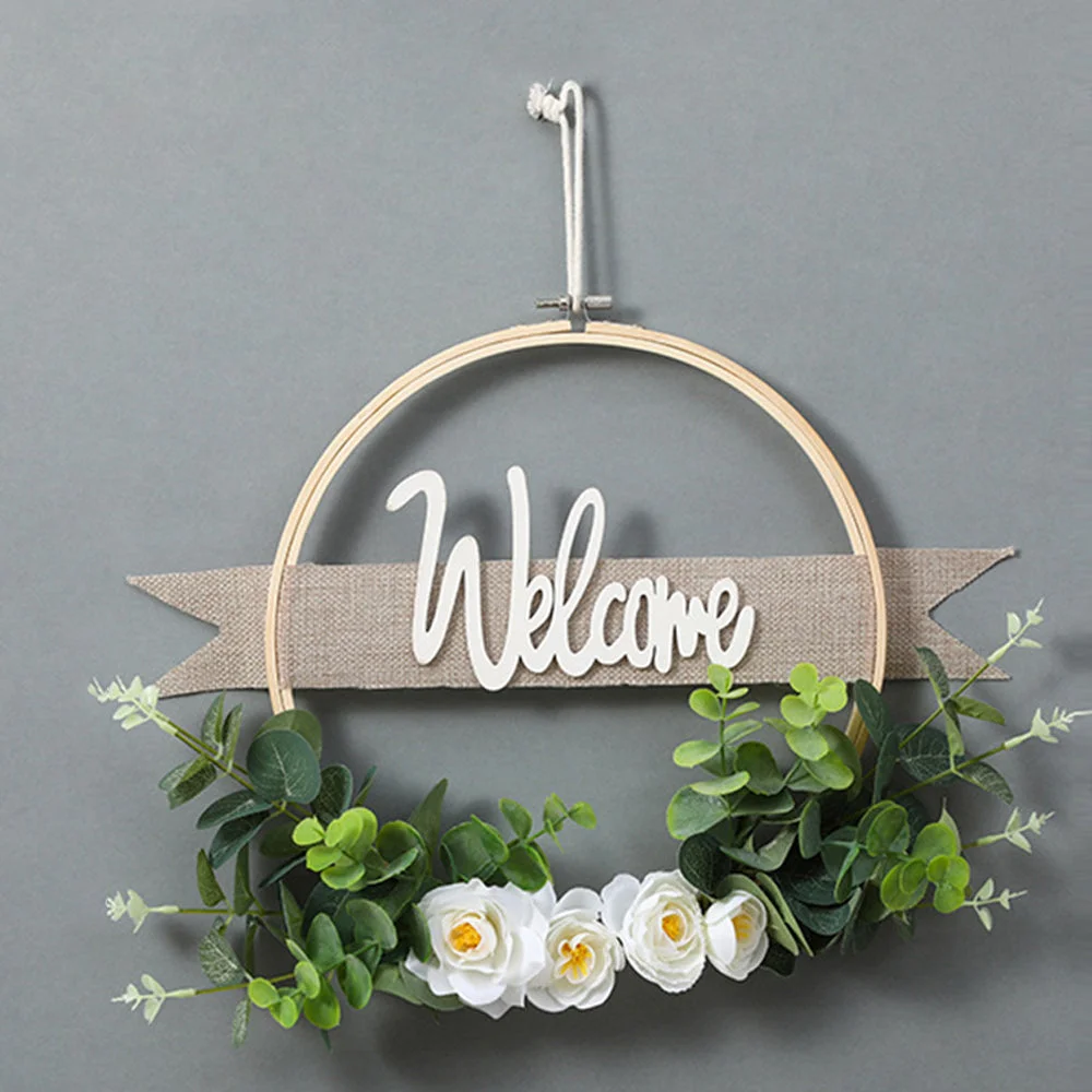 Simulation Eucalyptus Leaf Bamboo Circle Festive Decoration Garland