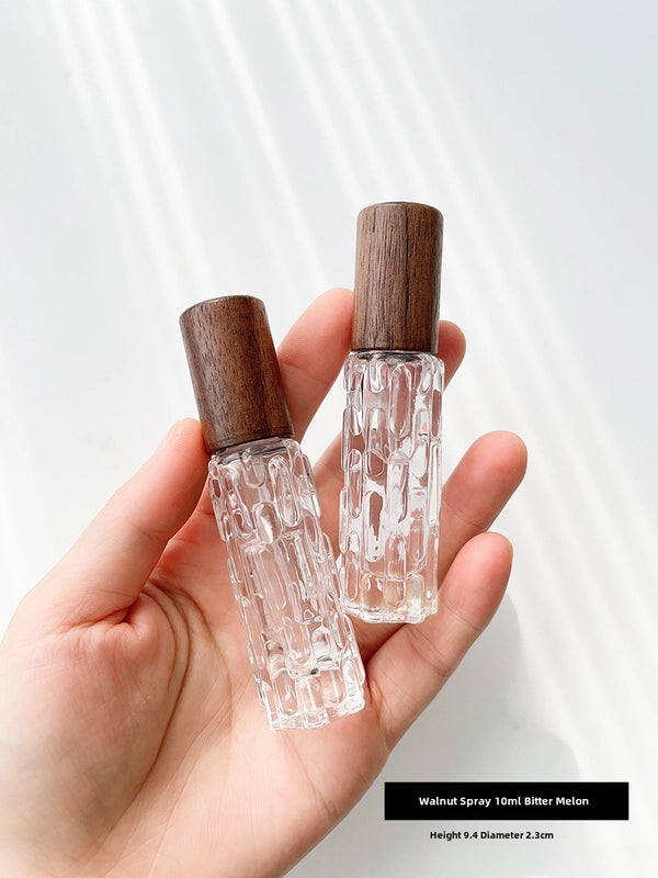 Perfume Sub-bottle High-end Portable 10 Ml Small Sample Bottle Press Bottle Glass Spray Replacement Bottle Wooden Lid Empty Bottle
