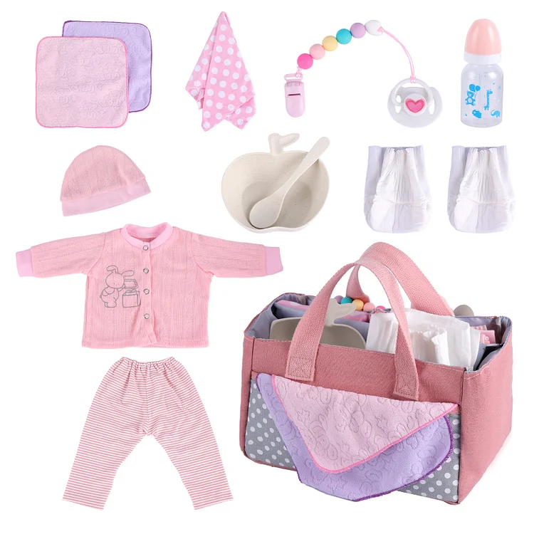 For Reborn Girl Baby Pink Accessories 8-Pieces Set