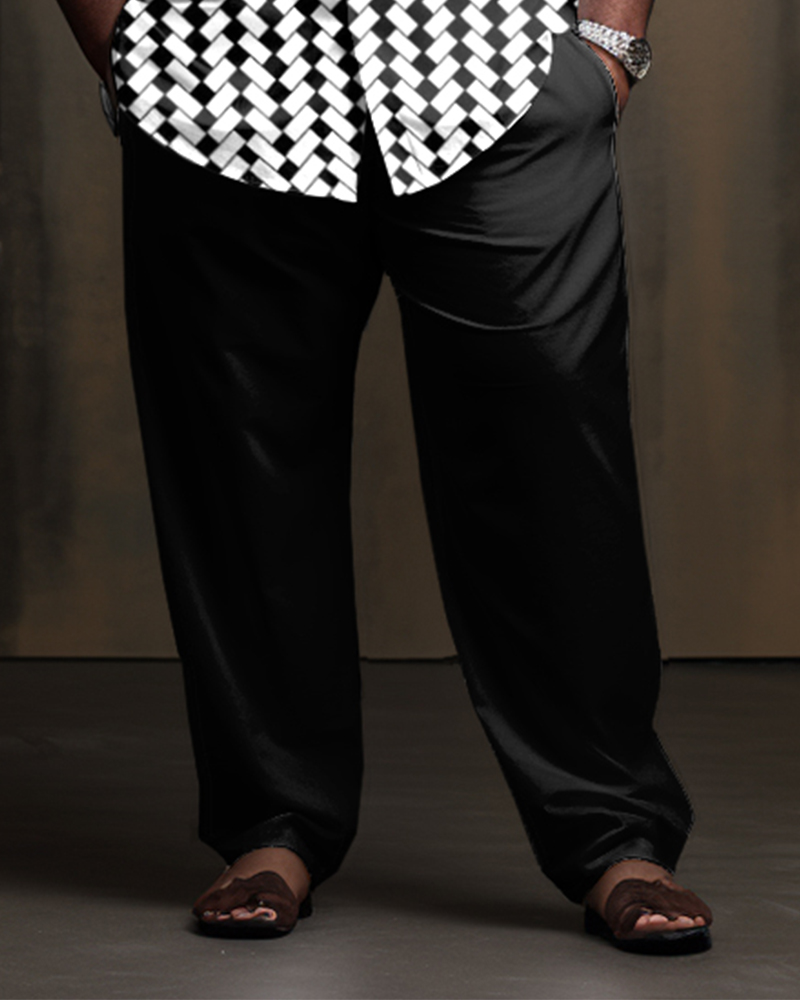 Plus Size Men's Long Sleeve Shirt and Pants Set Diamond 2 Piece Outfit