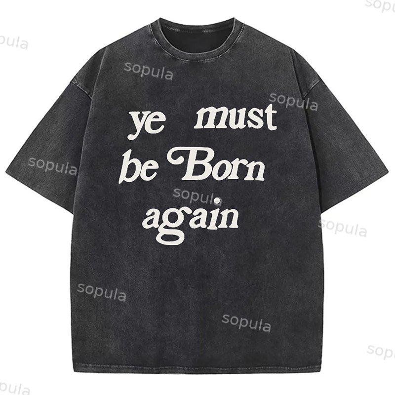 Sopula Vintage Men's Ye Must Be Born Again Graphic Acid Washed T-Shirt