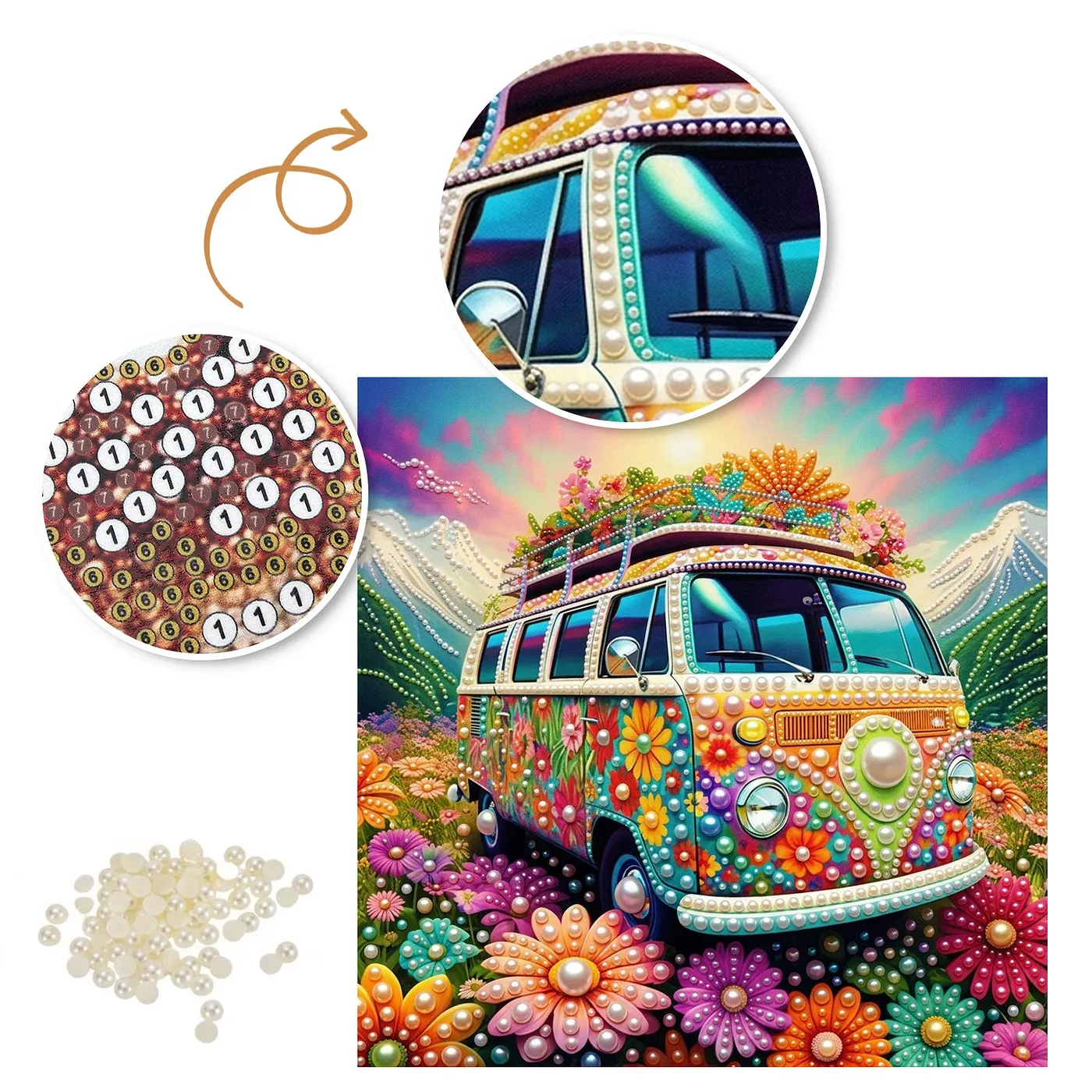 Floral Vintage Van - Pearls Painting
