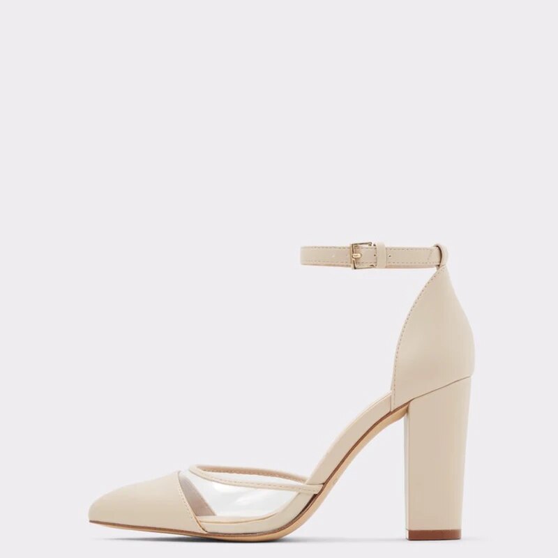 TAAFO Snake Prints Clear Women Sandals High Chunky Heels Pointed Toe Buckle Strap Ladies Shoes