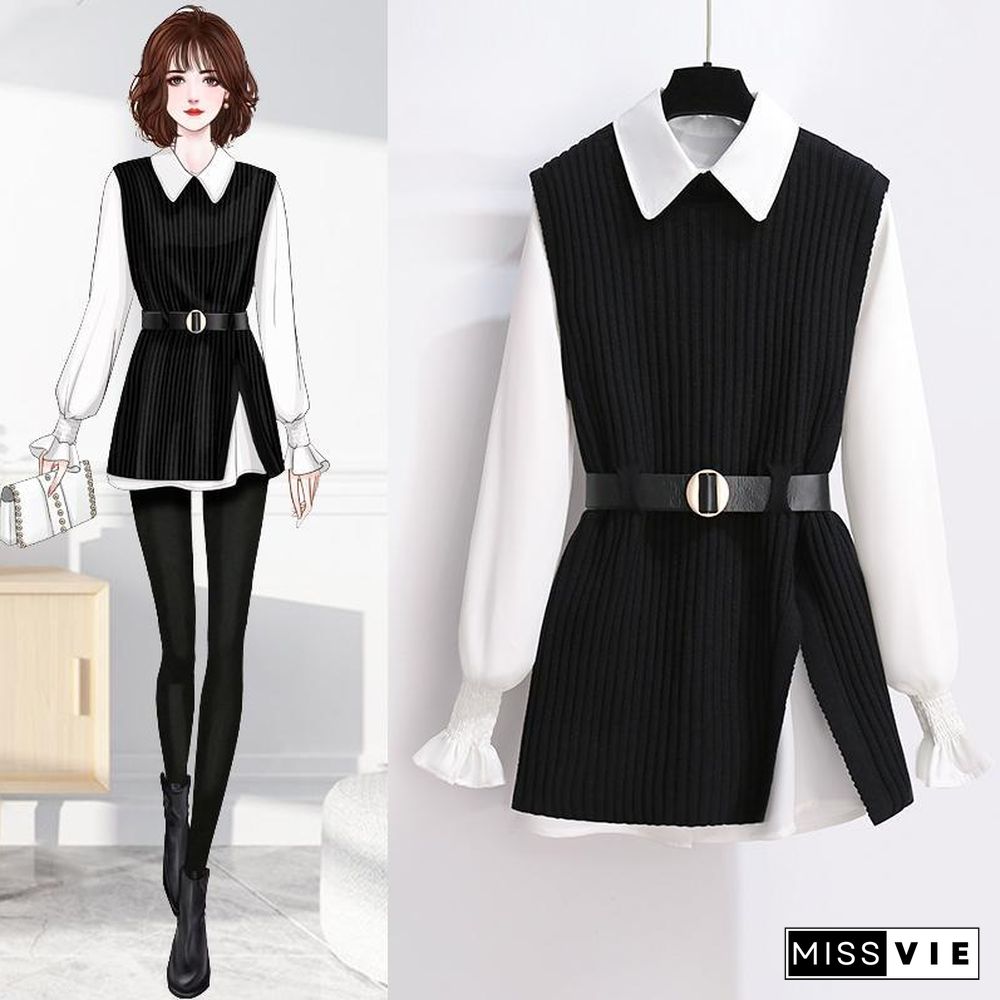 Sweet White Blouse+Knit Vest P15839