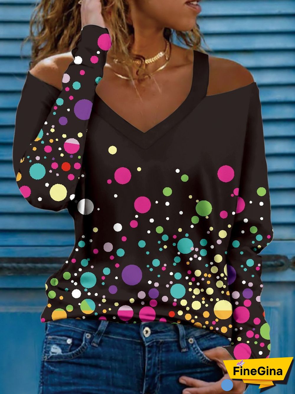 Comfortable Long Sleeve Printed Hollow Top