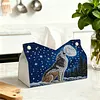DIY Diamond Art Tissue Box Holder Wolf PU Leather Diamond Art Desktop Organizer Resin Rhinestone Storage Organizers Gem Art Home Office Decor Craft Gift
