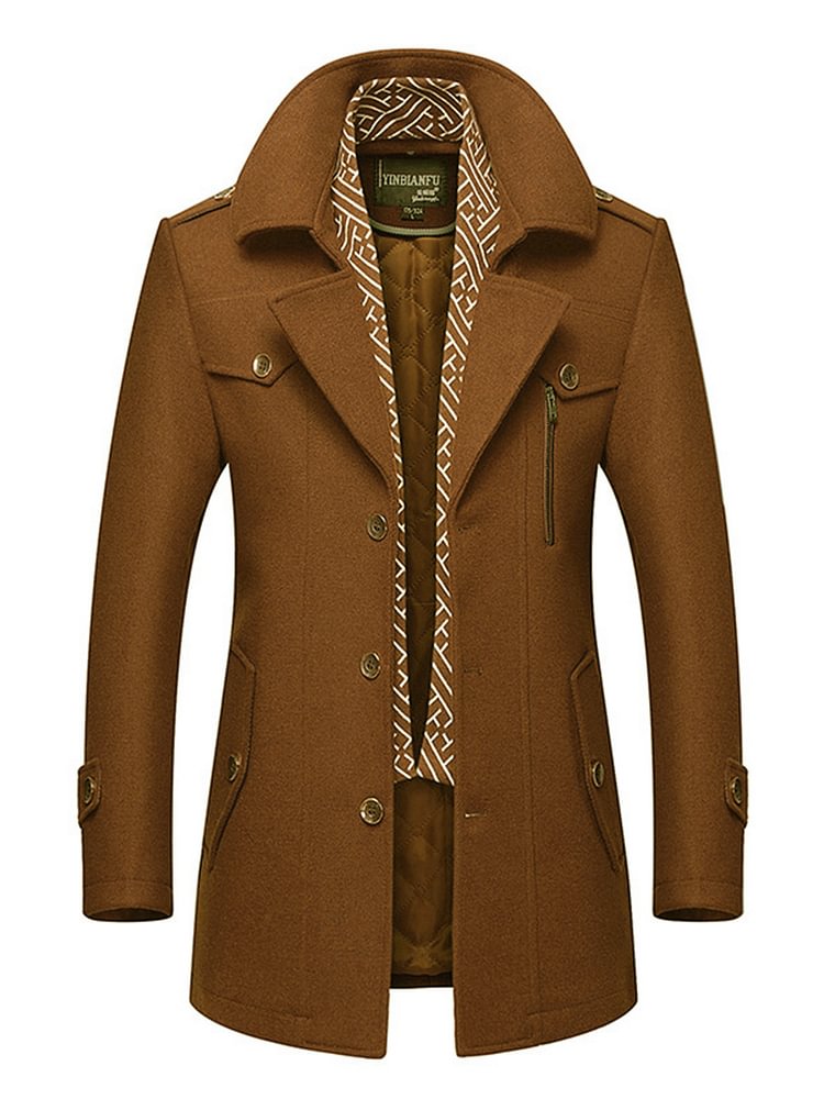 Plain Lapel Mid-Length Winter Men's Coat