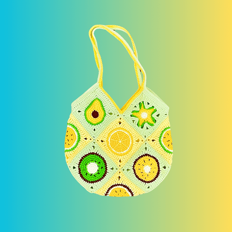 Lulusnow Handmade Light Green Lemon Walnut Avocado Fruit Crochet Bag