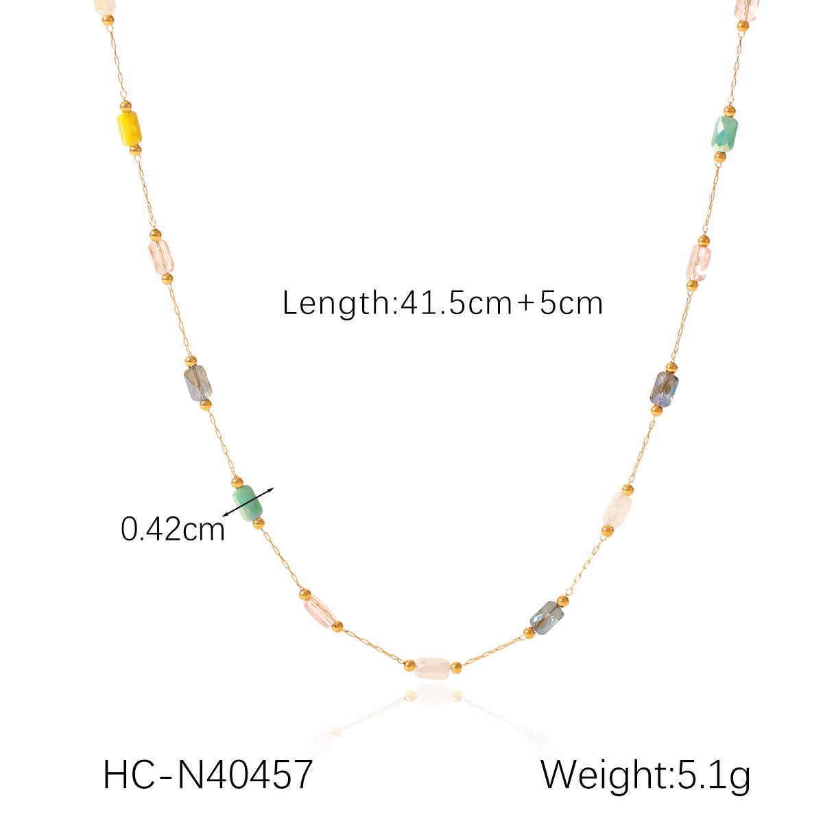 Dopamine Necklace Colorful Clip Bead Stainless Steel Necklace Design Natural Stone Round Bead Clavicle Necklace For Women