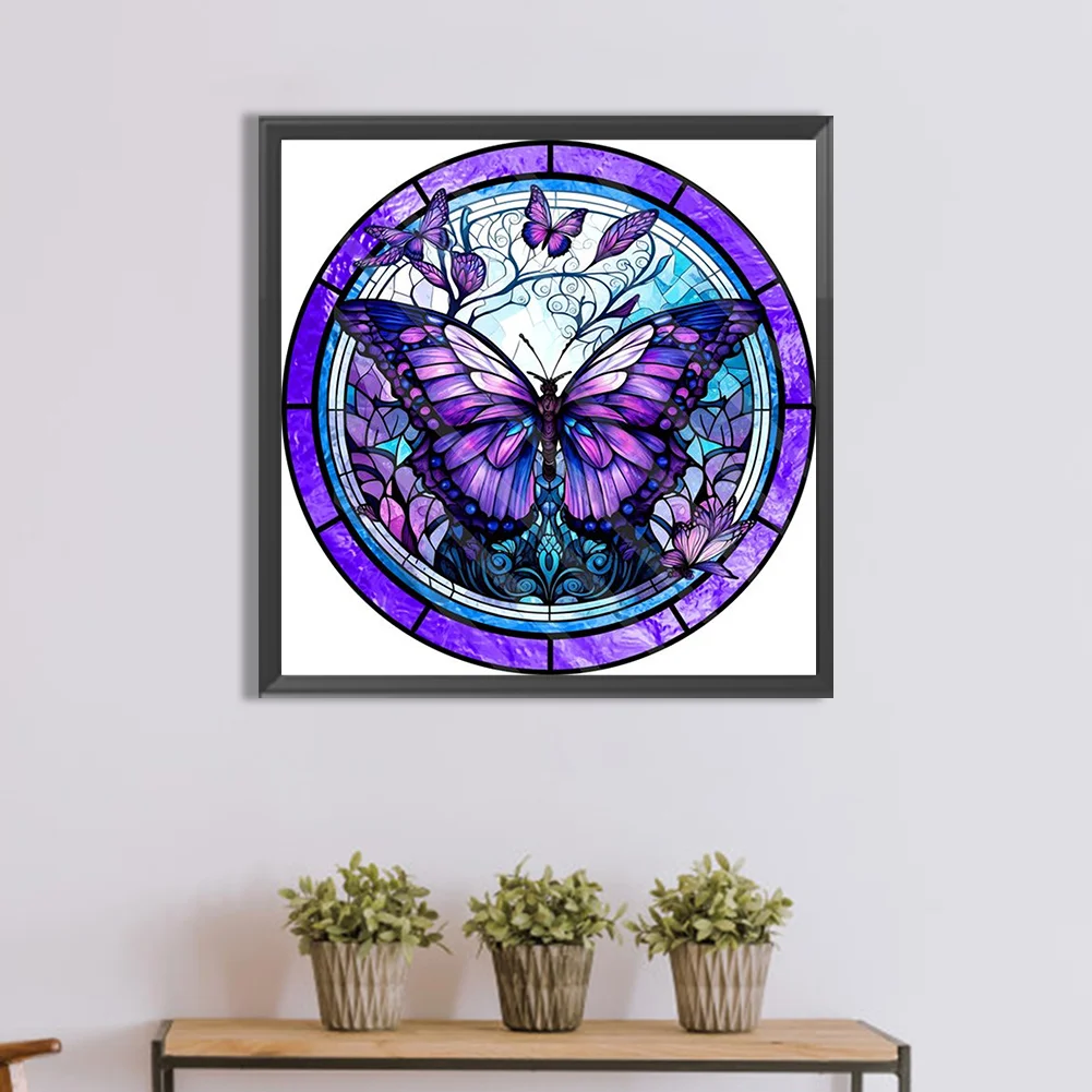Diamond Painting - Full Round Drill - Stained Glass Butterfly(30*30cm)