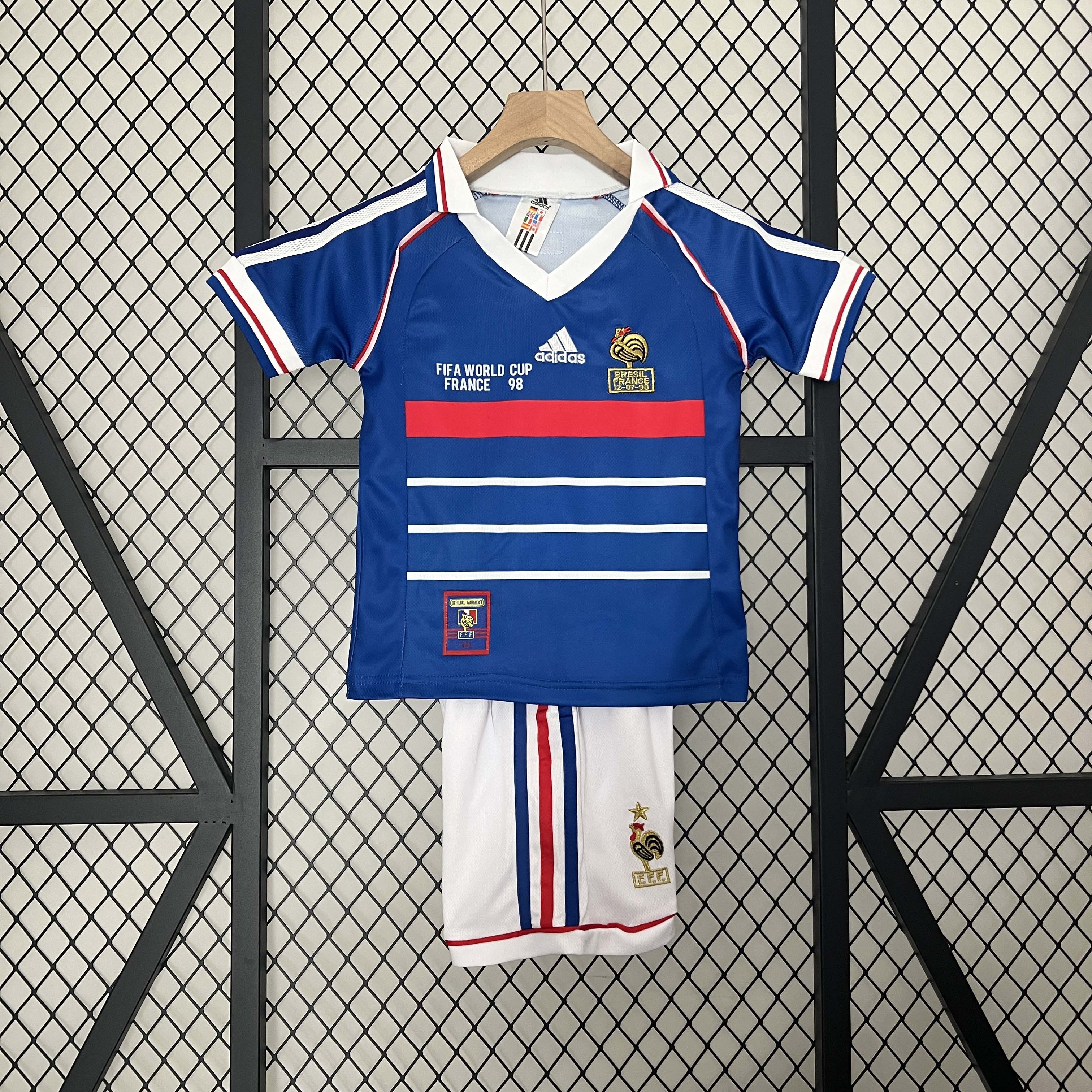 1998 Retro Kids France Home Football Shirt 1:1 Thai Quality