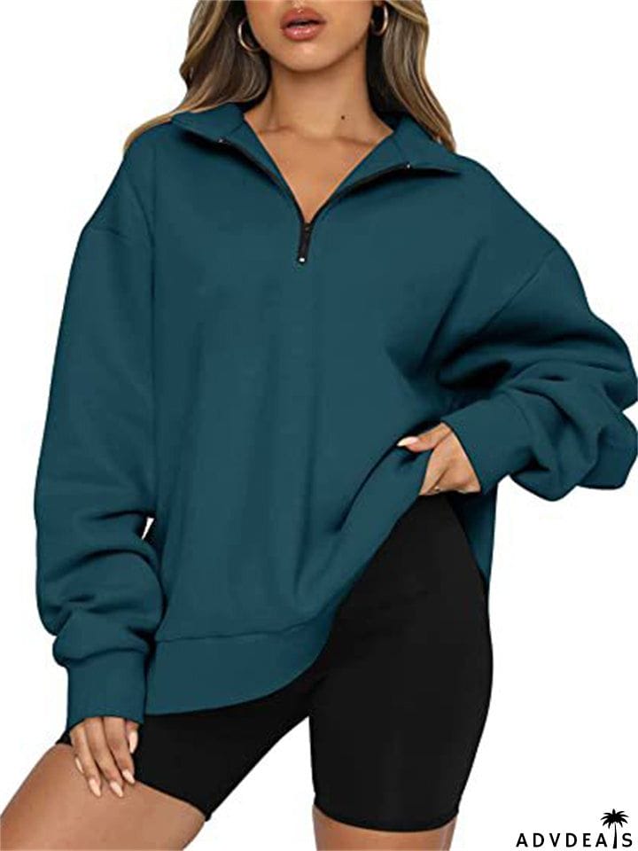 Women's Comfy Casual Half Zip Long Sleeved Sweatshirt