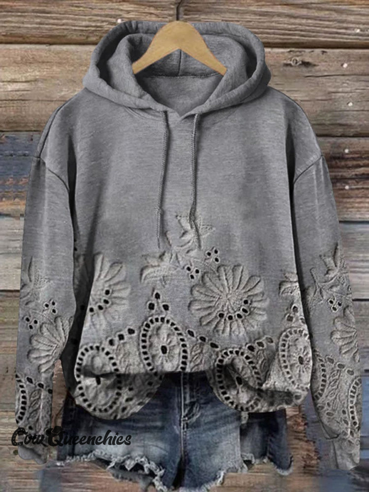Lace Floral Print Casual Sweatshirt Multicolor / S