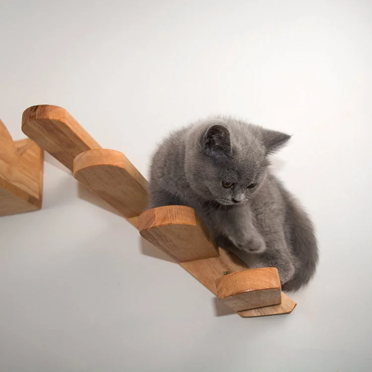 Cat Climbing Frame Wooden Wall Hanging Cat Stairs Toy