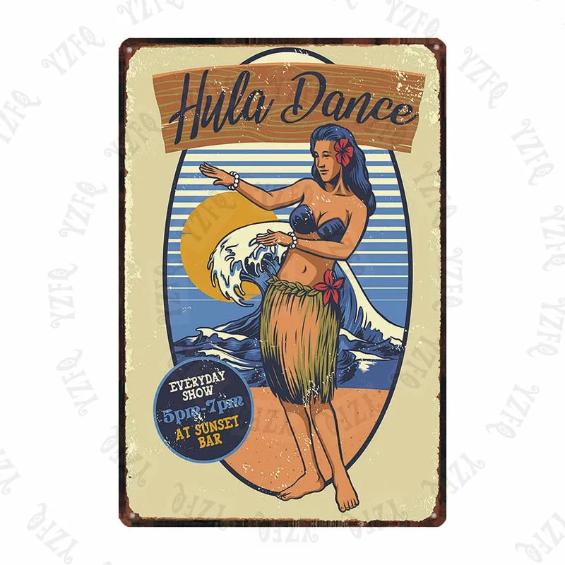 Athvotar Hawaii Travel City Vintage Metal Sign Hula Dance Wall Retro Poster Bar Art Home Craft Decor Cuadros DU-5415A