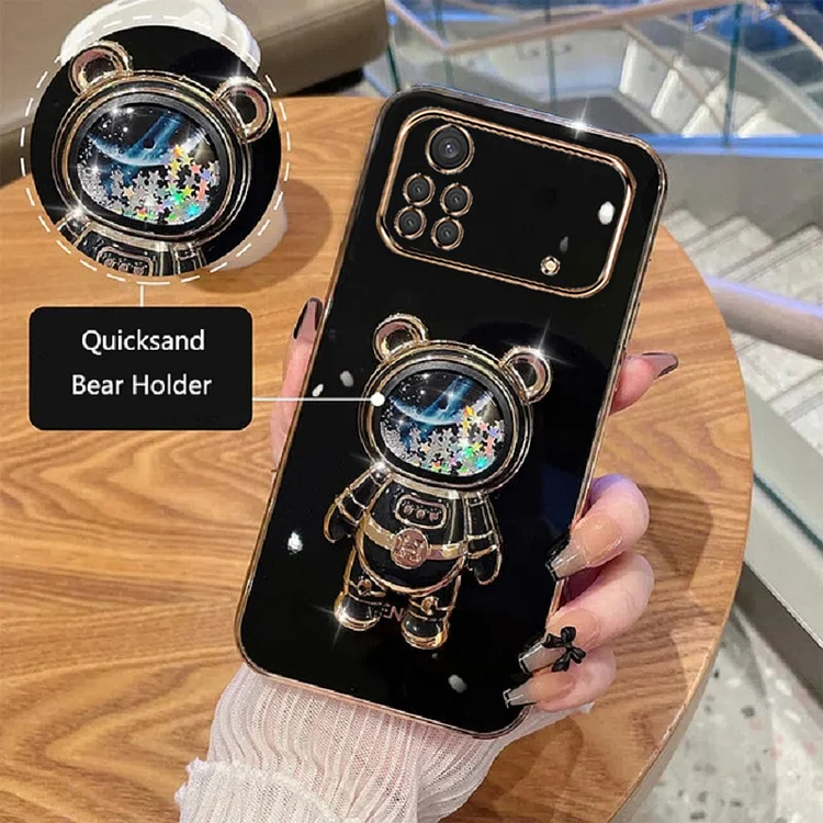 Cartoon Bear Fold Stand For Xiaomi Poco X4 Pro 5G Phone Case Luxury Plating Cover
