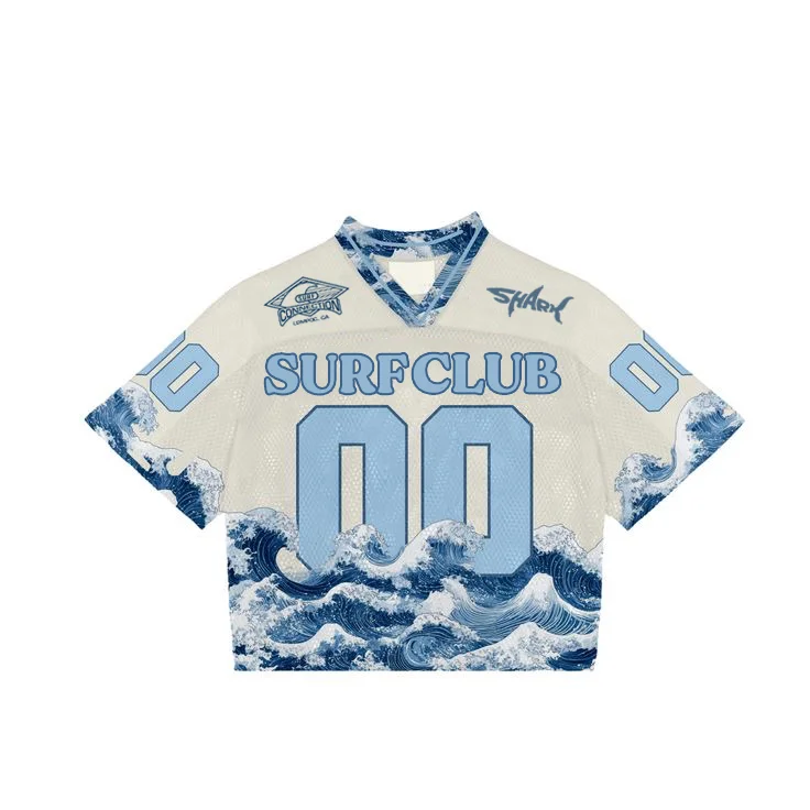 Vintage Surf Waves Graphics Blokecore Blokette Jerseyfit V-neck T-shirt