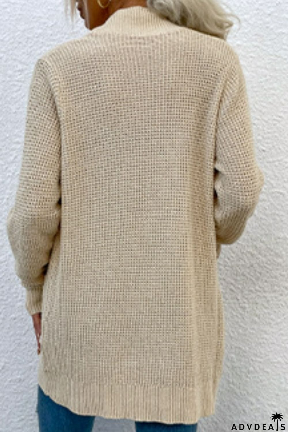 Open Front Rib-Knit Cardigan with Pockets