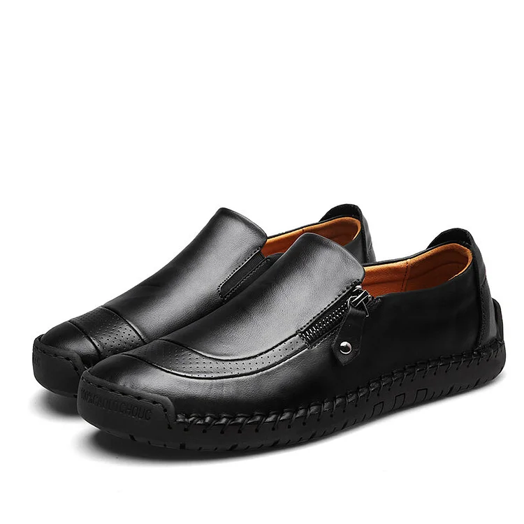 Men Hand Stitching Zipper Slip-ons Leather Shoes  Stunahome.com