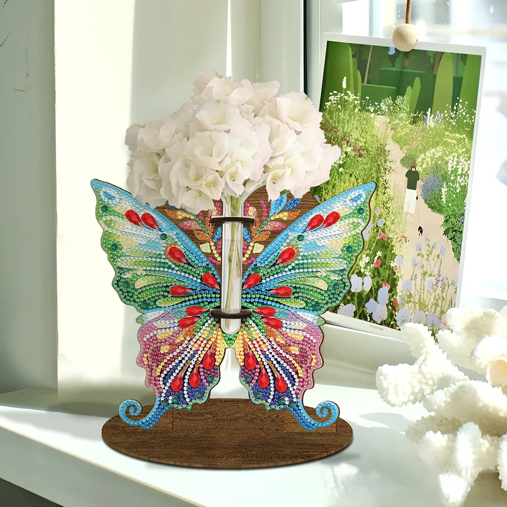 DIY Wooden Butterfly Diamond Painting Flower Vase Ornaments for Home Office Decor