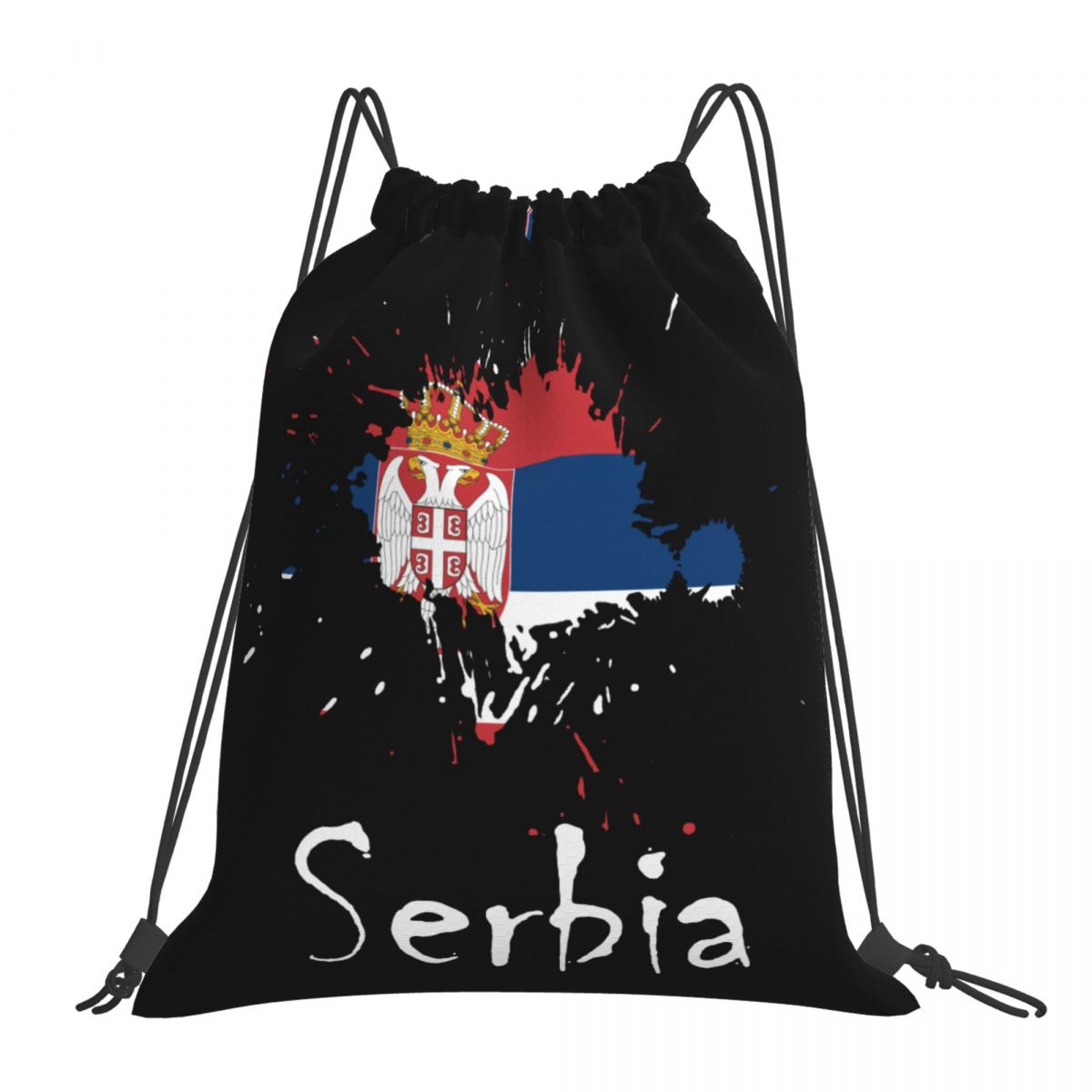 Serbia Ink Spatter Waterproof Adjustable Lightweight Gym Drawstring Bag