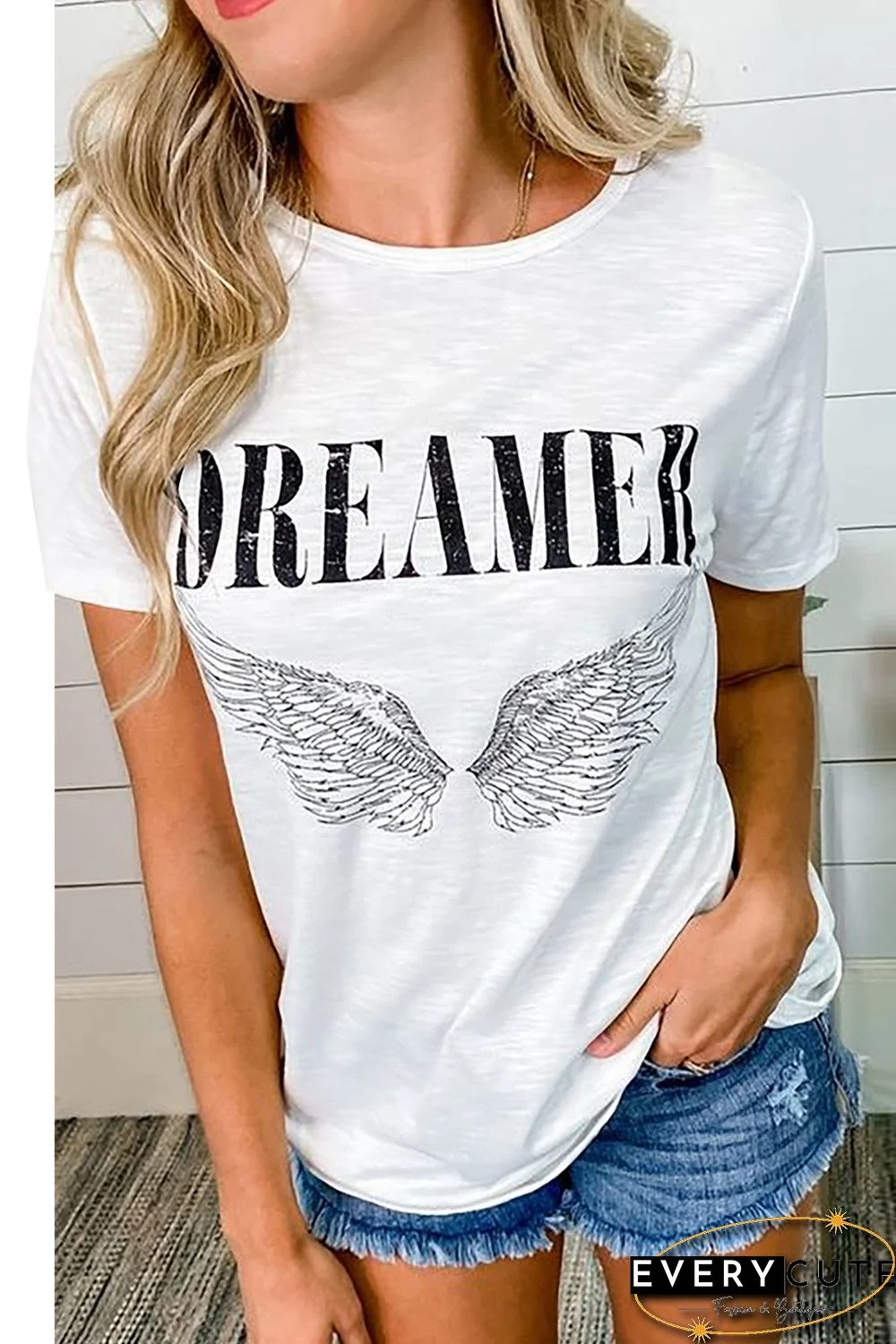 White DREAMER Angel Wings Graphic Tee