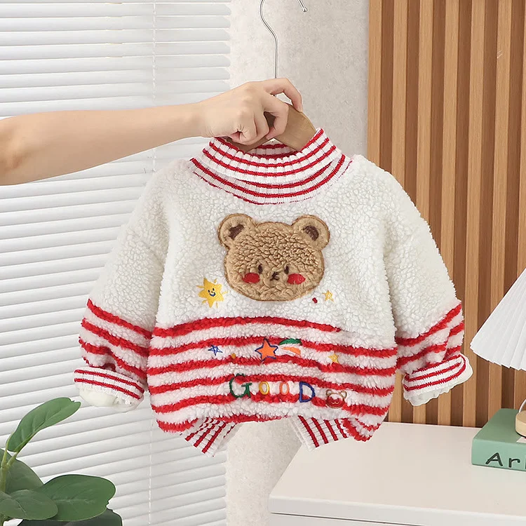 GOOD Toddler Fleece Cute Bear Star Striped Sweatshirt 