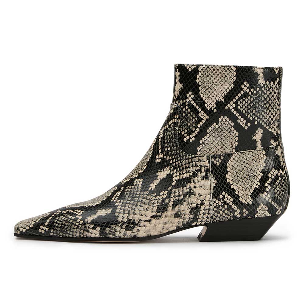 Black Python Embossed Square Toe Ankle Boots with Side Zipper Nicepairs