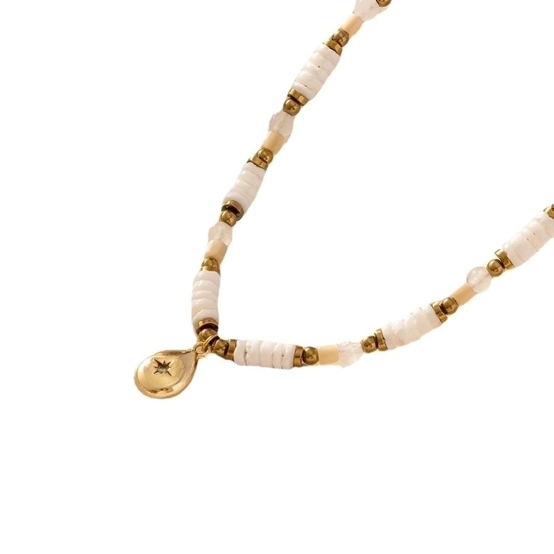 Ethnic Style Water Droplets Stainless Steel Beaded Alloy Plating Inlay Zircon 18k Gold Plated Pendant Necklace3