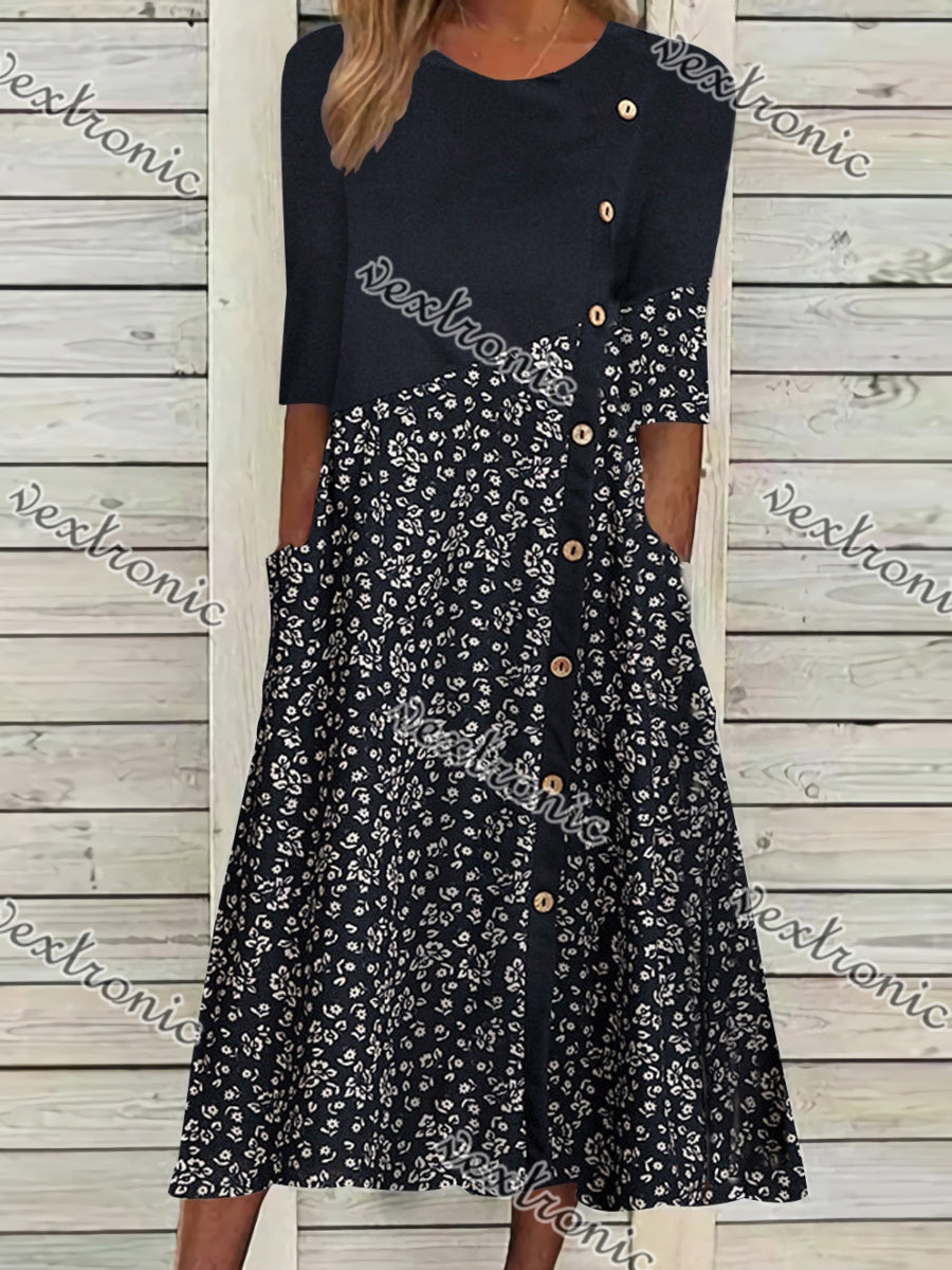 Women Half Sleeve V-neck Solid Color Dress