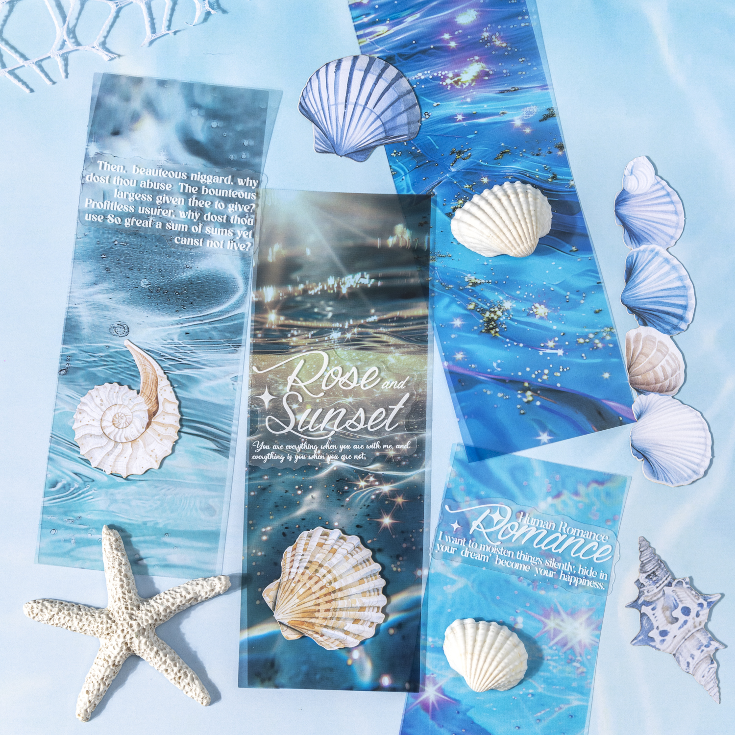 PET 스티커 - 몰입형 바다 풍경 시리즈 빈티지 물결 무늬