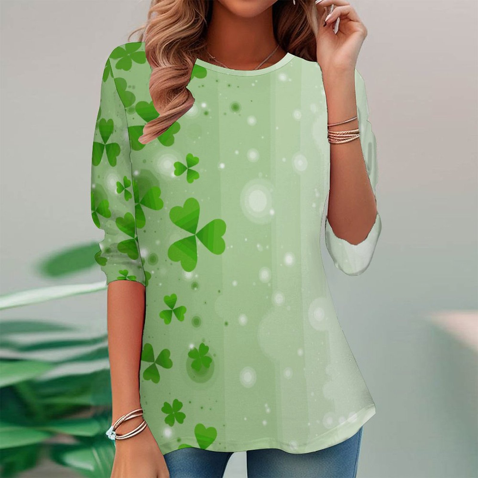 Women Long Sleeve V-neck Graphic Floral Printed Top