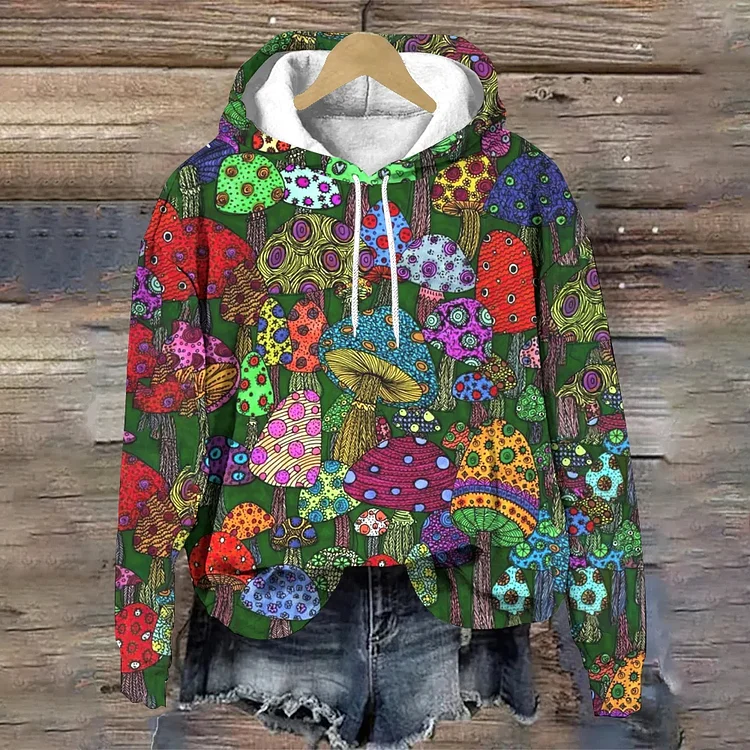 🔥kukelife🔥Vintage Forest Mushrooms Printed Long Sleeve Hoodie