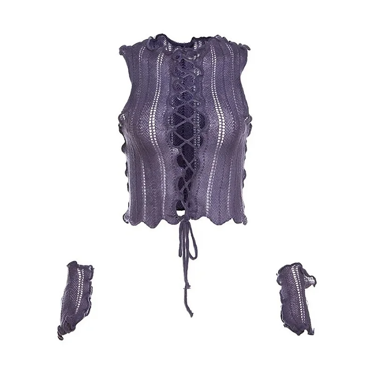 Dabasmedia New autumn and winter women's fashionable straps sexy hollow woolen slim fit T-shirts and sweaters for women Vestidos