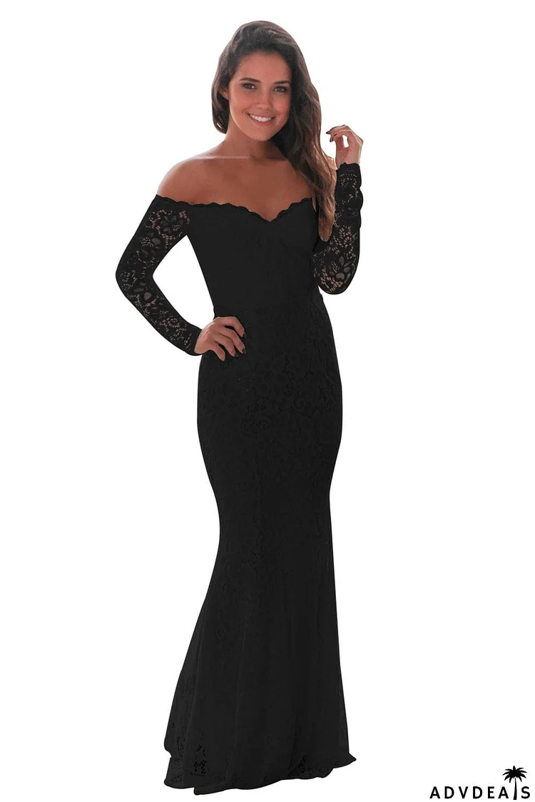 Crochet Off Shoulder Prom Maxi Dress