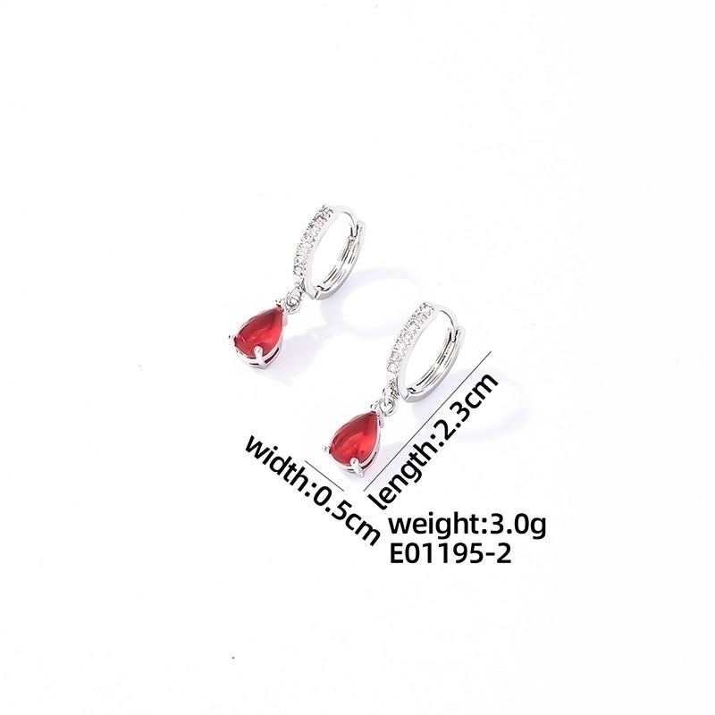 1 Pair Casual Basic Sweet Round Water Droplets Plating Inlay 304 Stainless Steel Zircon Rhodium Plated Drop Earrings