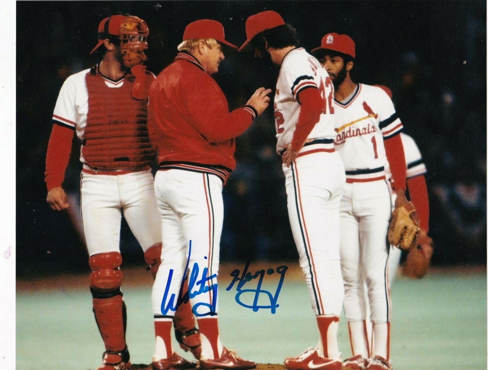 WHITEY HERZOG ST. LOUIS CARDINALS ACTION SIGNED 8x10