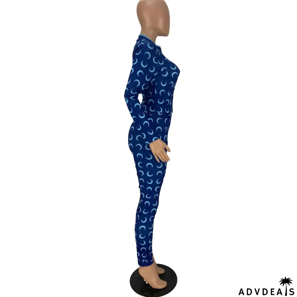 Fashion Multi-color Printed Zipper Sports Casual Suit