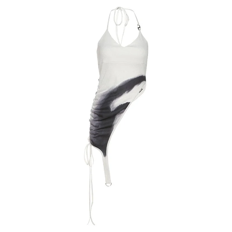 Billlnai 2023 Graduation party  Gothic White Halter Tops Women Punk Ribbed Backless Crop Top Summer Clothing Streetwear Irregular Camisole