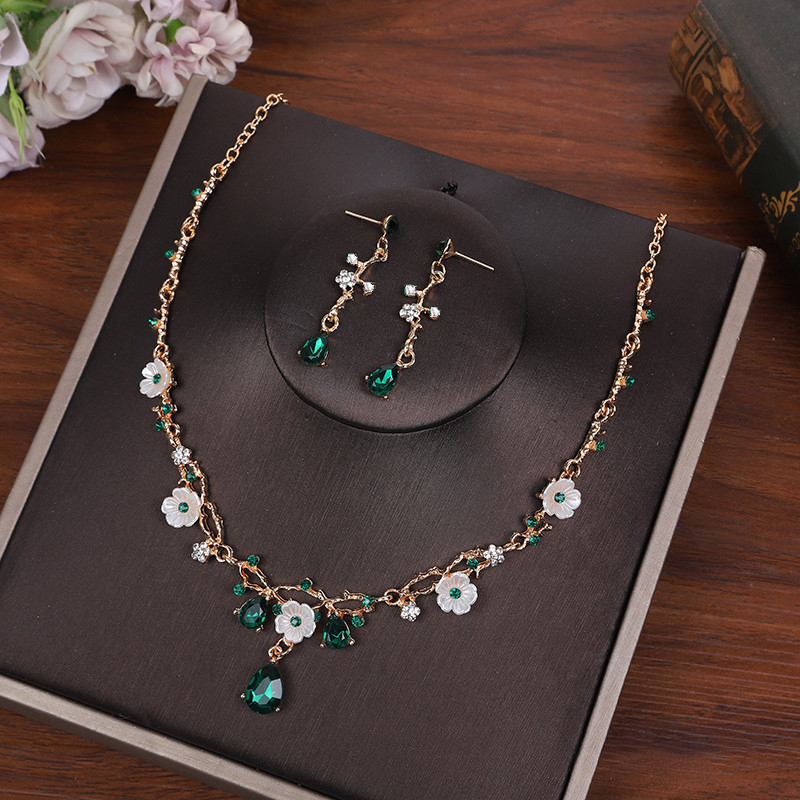 Wedding Silver Rhinestone Alloy Necklace Earrings Two Piece Jewelry Set 2024 - Flycurvy 