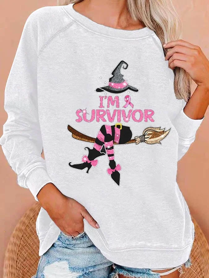 Women's Breast Cancer Awareness Witch Casual Sweatshirt socialshop