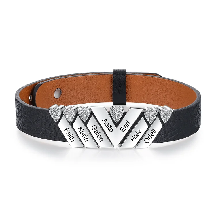 Mother's Day Gifts Personalized Leather Bracelet With 7 Names Gifts For Women