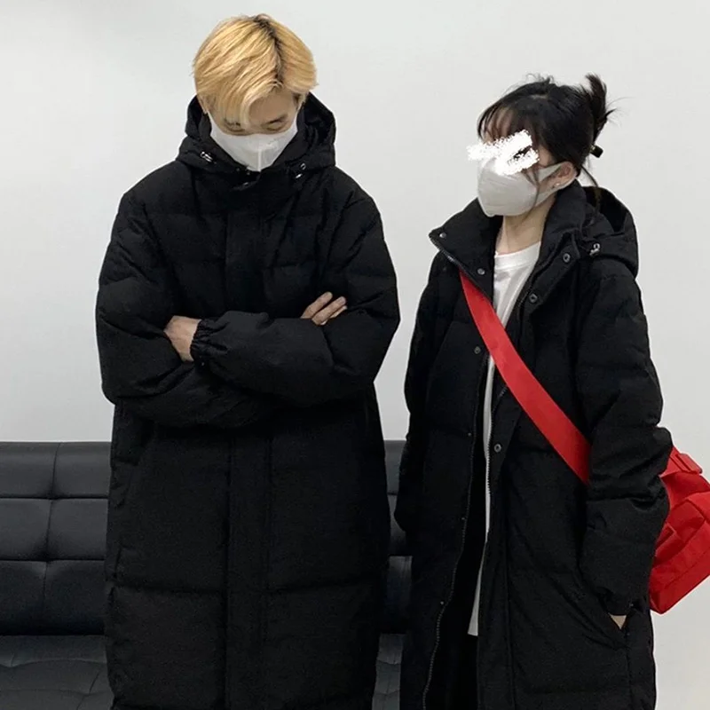 Toloer In The Play Add Thick Down Jacket Female Long Style Add Thick Hooded Over The Knee College Wind Silver Ion Students Lovers Coat-Outfit Ideas