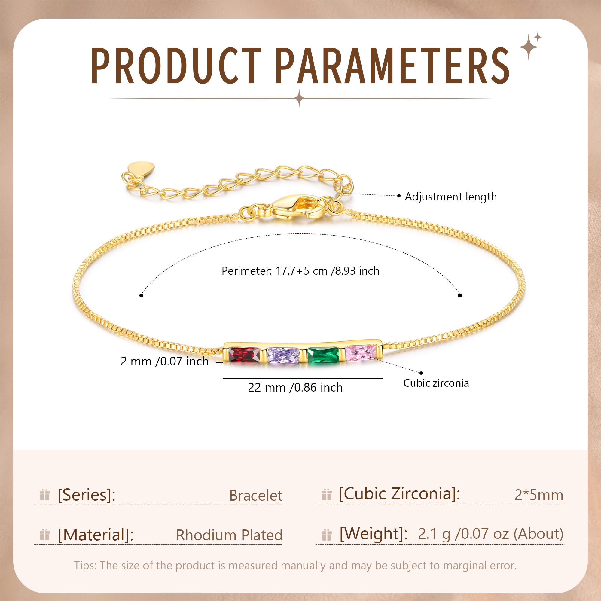 Custom 4 Birthstones Bracelet Gold Adjustable Bracelet Personalised Birthday Gift for Her-Jessemade AU